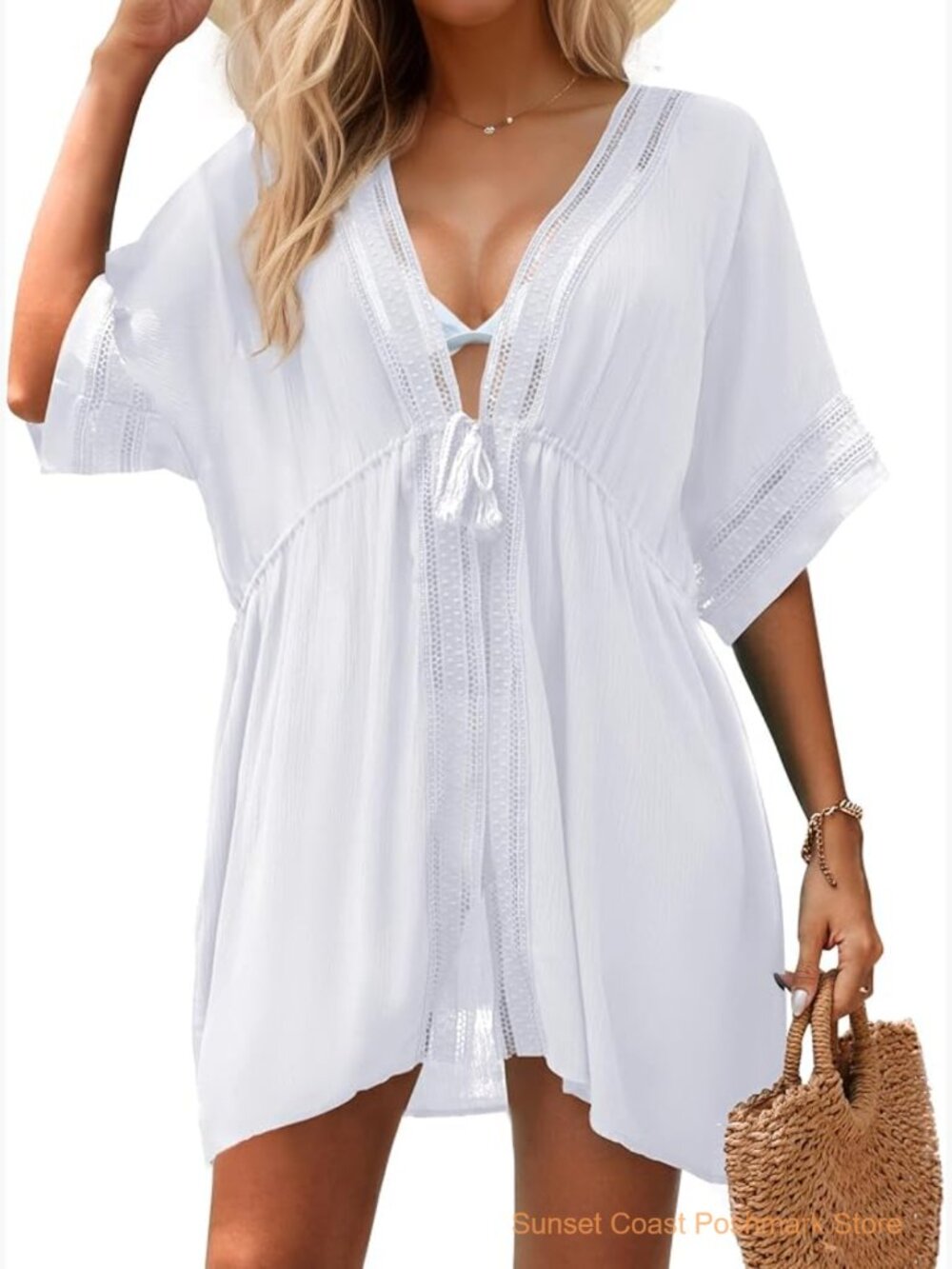 Swimsuit Cover Up 3/4 Bell Sleeve Boho Kimono Cardigan